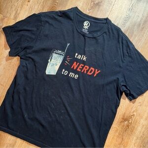 Radio Shack XL/L T-Shirt Black Short Sleeve vtg Y2K Radio “Talk Nerdy to me” txt